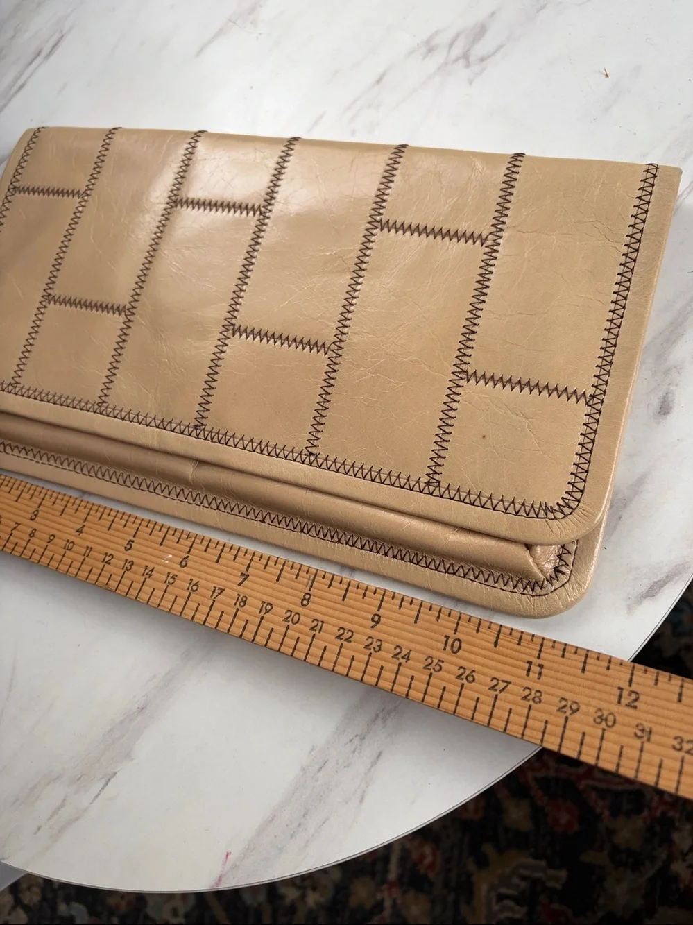 HOBO Beige Leather Stitch-Detail Fold-Over Clutch